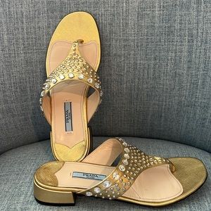 Prada gold sandals with crystal accents